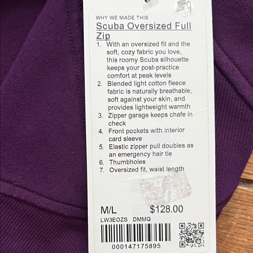 Lululemon Scuba Oversized Full Zip Hoodie M/L Dramatic Magenta Purple NWT - Picture 3 of 5